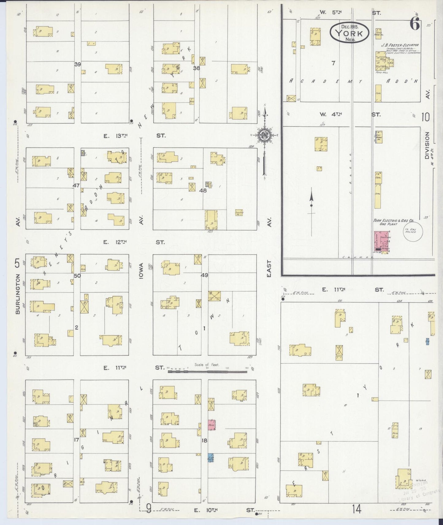 Sanborn Fire Insurance Map from York, York County, Nebraska (1915), Sheet #0006 - Historic Sanborn Fire Insurance Map Print, vintage old map wall art, antique decor, genealogy gift, Nebraska Nebraska map