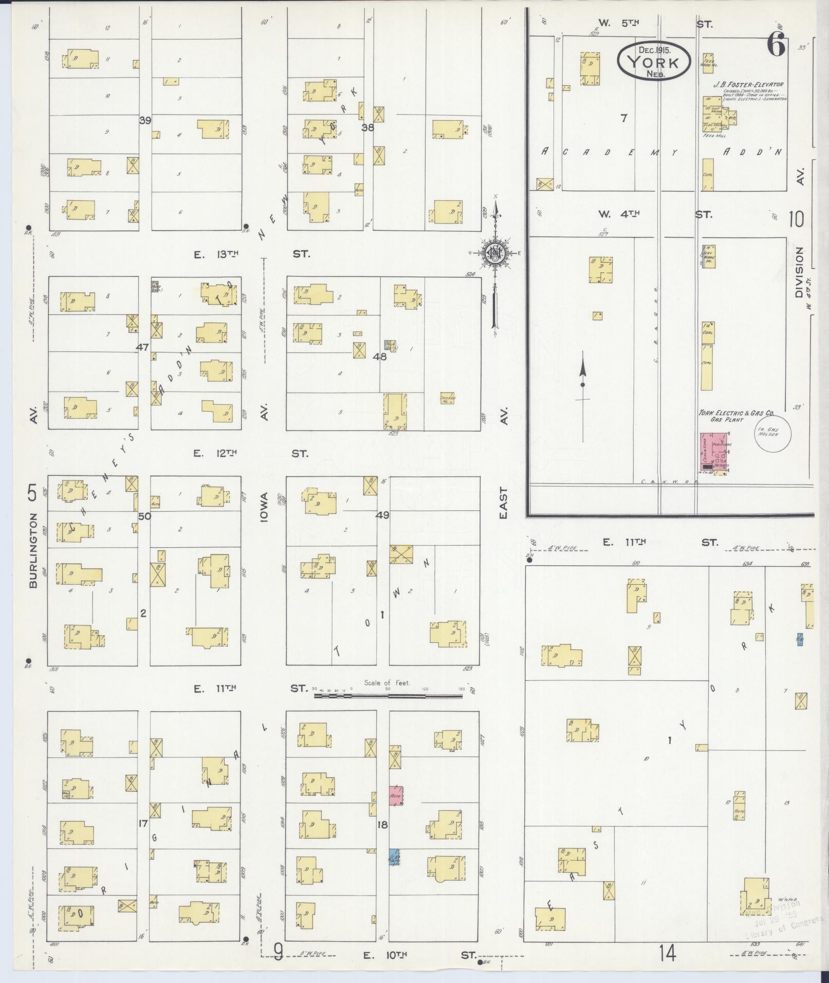 Sanborn Fire Insurance Map from York, York County, Nebraska (1915), Sheet #0006 - Historic Sanborn Fire Insurance Map Print, vintage old map wall art, antique decor, genealogy gift, Nebraska Nebraska map