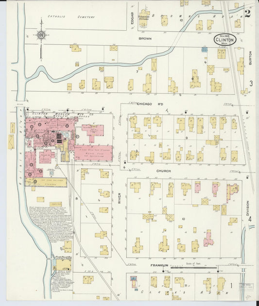 Sanborn Fire Insurance Map from Clinton, Lenawee County, Michigan (1912), Sheet #0002 - Historic Sanborn Fire Insurance Map Print, vintage old map wall art, antique decor, genealogy gift, Michigan Michigan map