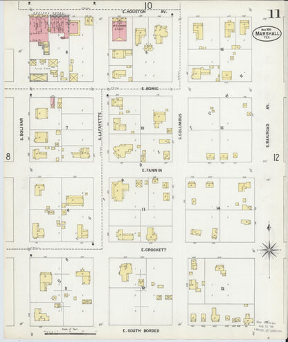 Sanborn Fire Insurance Map from Marshall, Harrison County, Texas (1899), Sheet #0011 - Complete Map Set gallery image, historic Sanborn map, vintage wall art, Texas Texas
