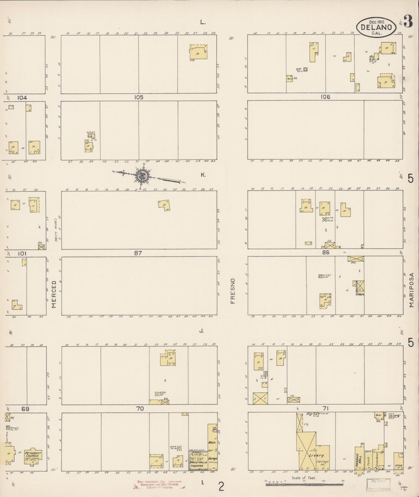Sanborn Fire Insurance Map from Delano, Kern County, California (1912), Sheet #0003 - Historic Sanborn Fire Insurance Map Print, vintage old map wall art, antique decor, genealogy gift, California California map