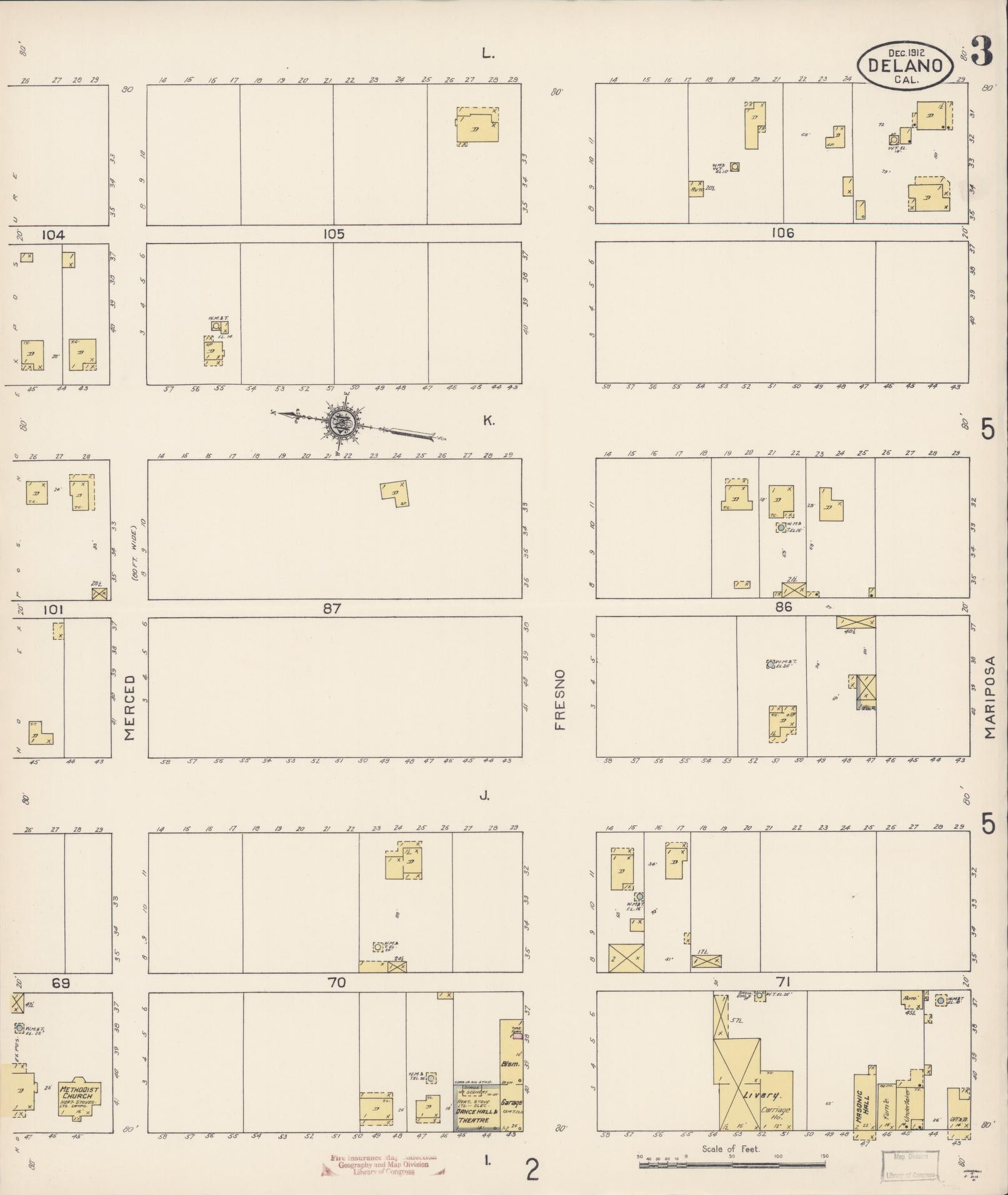Sanborn Fire Insurance Map from Delano, Kern County, California (1912), Sheet #0003 - Historic Sanborn Fire Insurance Map Print, vintage old map wall art, antique decor, genealogy gift, California California map
