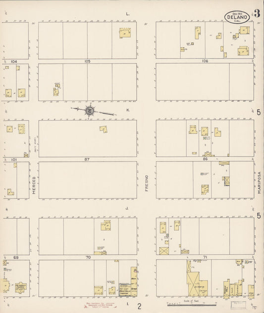 Sanborn Fire Insurance Map from Delano, Kern County, California (1912), Sheet #0003 - Historic Sanborn Fire Insurance Map Print, vintage old map wall art, antique decor, genealogy gift, California California map