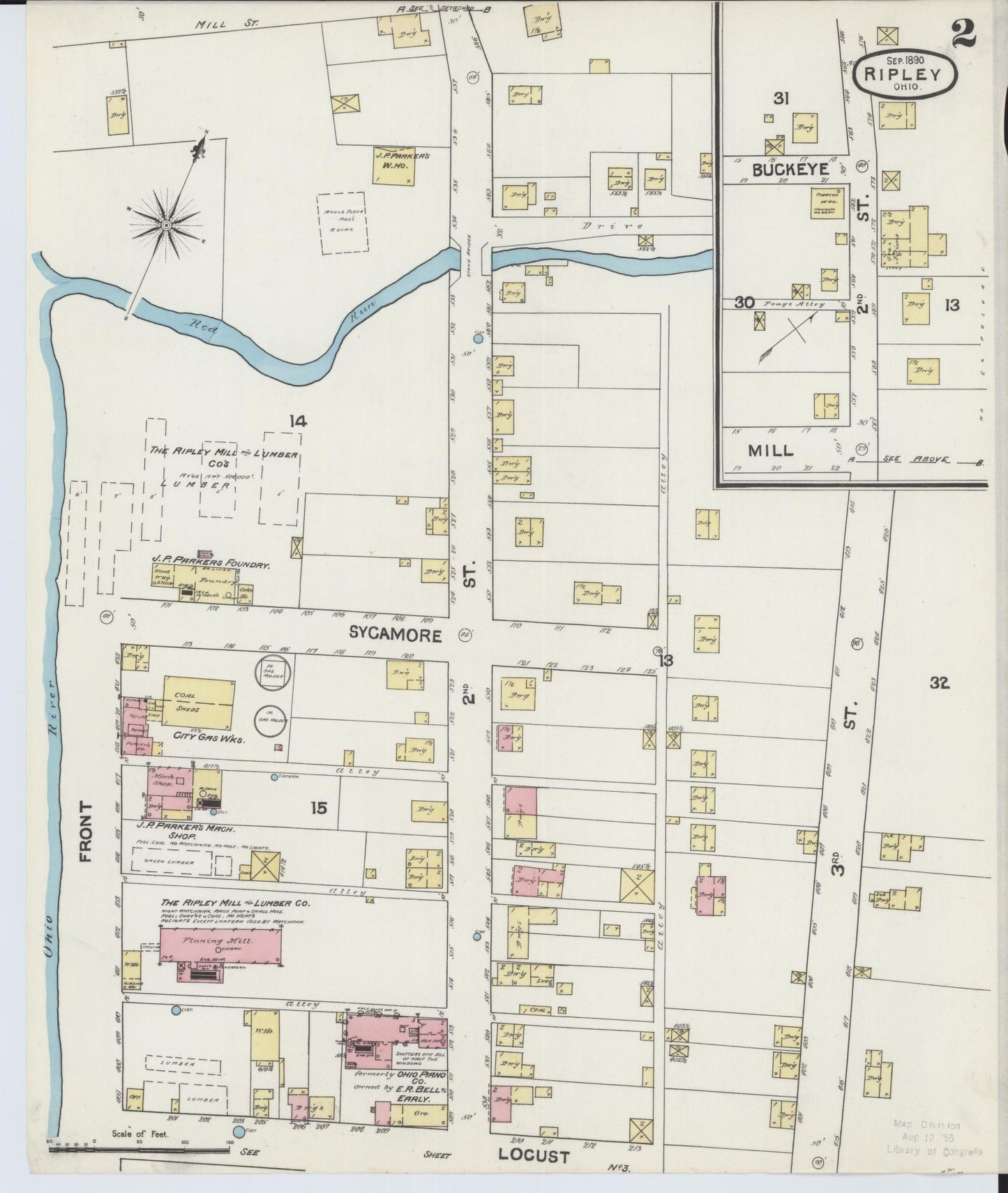 Sanborn Fire Insurance Map from Ripley, Brown County, Ohio (1890), Sheet #0002 - Complete Map Set gallery image, historic Sanborn map, vintage wall art, Ohio Ohio