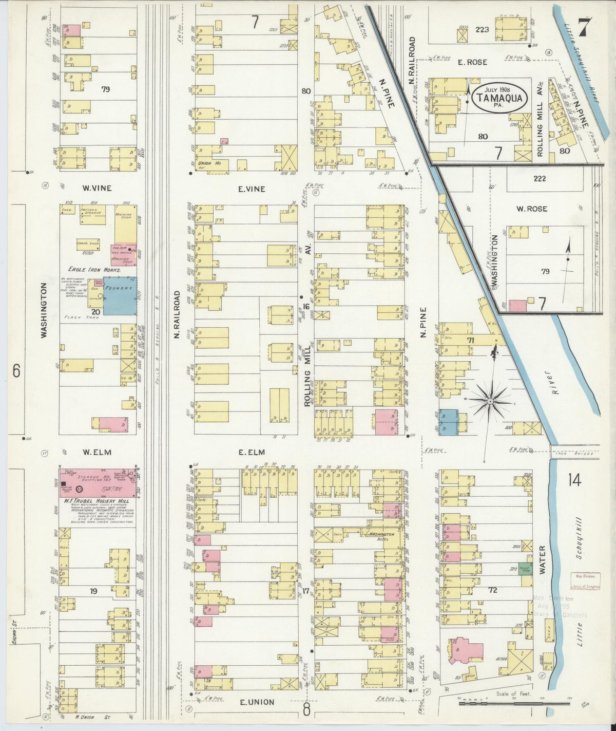 Sanborn Fire Insurance Map from Tamaqua, Schuylkill County, Pennsylvania (1908), Sheet #0007 - Historic Sanborn Fire Insurance Map Print, vintage old map wall art, antique decor, genealogy gift, Pennsylvania Pennsylvania map