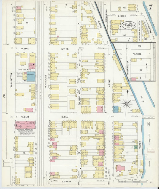 Sanborn Fire Insurance Map from Tamaqua, Schuylkill County, Pennsylvania (1908), Sheet #0007 - Historic Sanborn Fire Insurance Map Print, vintage old map wall art, antique decor, genealogy gift, Pennsylvania Pennsylvania map