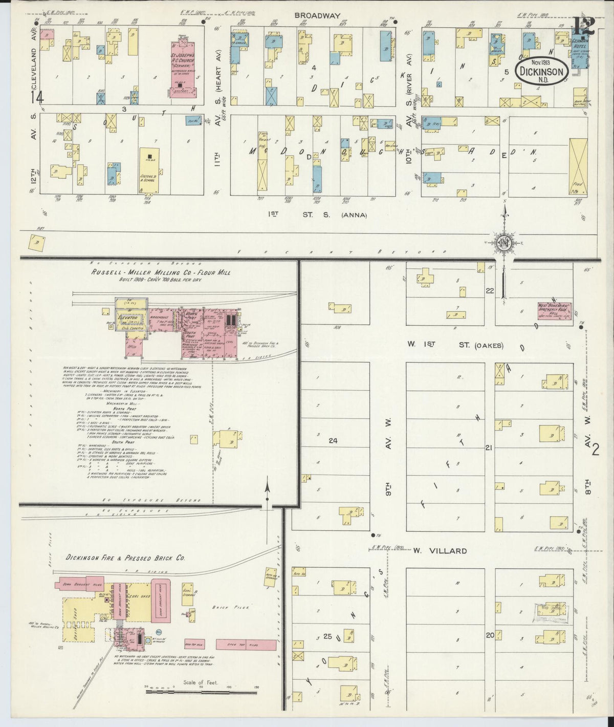 Sanborn Fire Insurance Map from Dickinson, Stark County, North Dakota (1913), Sheet #0012 - Complete Map Set gallery image, historic Sanborn map, vintage wall art, North Dakota North Dakota