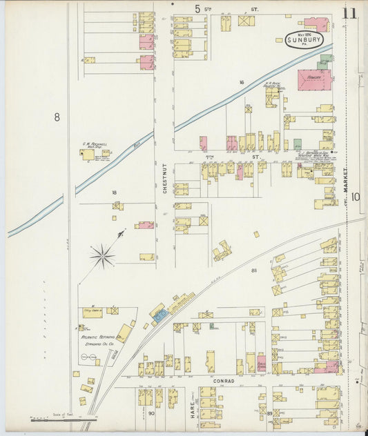Sanborn Fire Insurance Map from Sunbury, Northumberland County, Pennsylvania (1896), Sheet #0011 - Historic Sanborn Fire Insurance Map Print, vintage old map wall art, antique decor, genealogy gift, Pennsylvania Pennsylvania map
