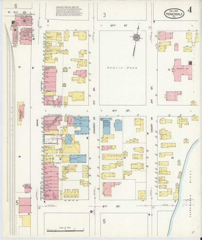 Sanborn Fire Insurance Map from Honesdale, Wayne County, Pennsylvania (1912), Sheet #0004 - Historic Sanborn Fire Insurance Map Print, vintage old map wall art, antique decor, genealogy gift, Pennsylvania Pennsylvania map
