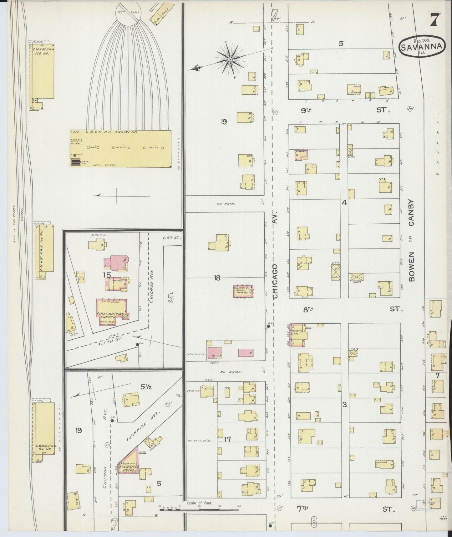 Sanborn Fire Insurance Map from Savanna, Carroll County, Illinois (1892), Sheet #0007 - Complete Map Set gallery image, historic Sanborn map, vintage wall art, Illinois Illinois