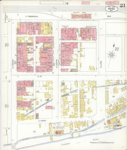 Sanborn Fire Insurance Map from Reno, Washoe County, Nevada (1904), Sheet #0021 - Complete Map Set gallery image, historic Sanborn map, vintage wall art, Nevada Nevada