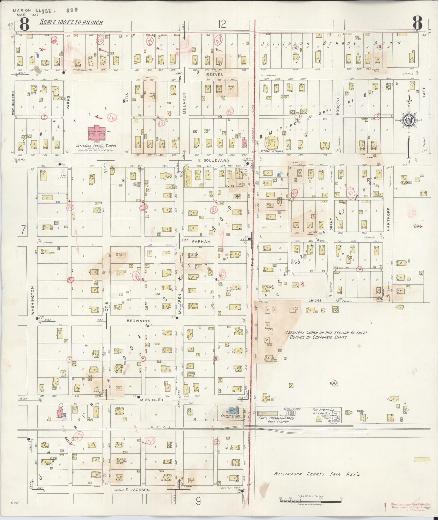 Sanborn Fire Insurance Map from Marion, Williamson County, Illinois (1946), Sheet #0008 - Complete Map Set gallery image, historic Sanborn map, vintage wall art, Illinois Illinois
