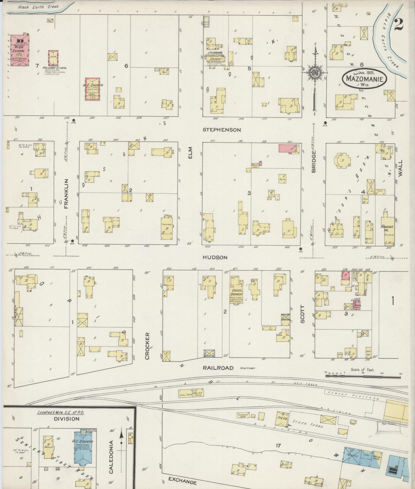 Sanborn Fire Insurance Map from Mazomanie, Dane County, Wisconsin (1915), Sheet #0002 - Complete Map Set gallery image, historic Sanborn map, vintage wall art, Wisconsin Wisconsin