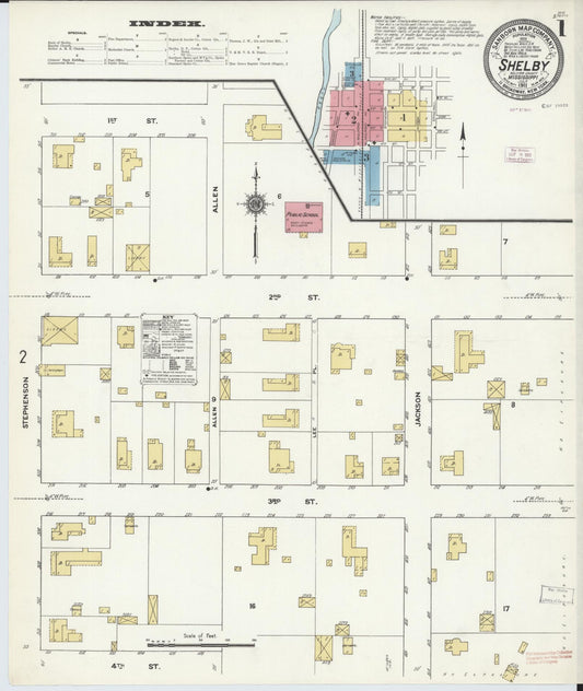 Sanborn Fire Insurance Map from Shelby, Bolivar County, Mississippi (1911), Sheet #0001 - Complete Map Set gallery image, historic Sanborn map, vintage wall art, Mississippi Mississippi