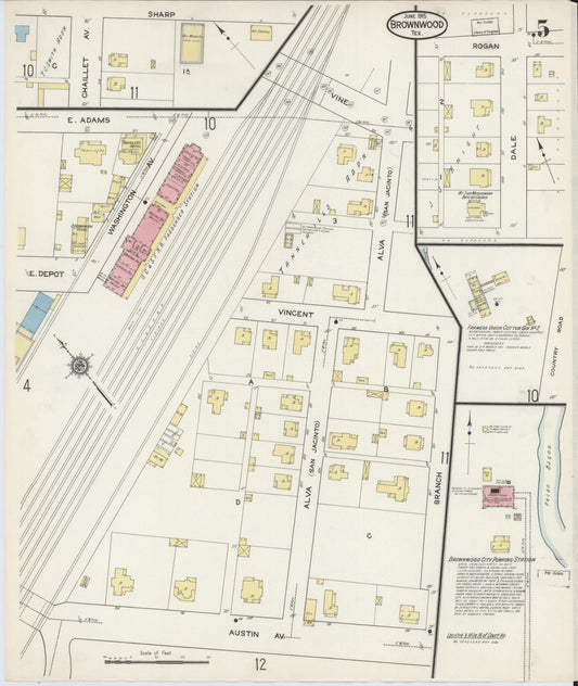 Sanborn Fire Insurance Map from Brownwood, Brown County, Texas (1915), Sheet #0005 - Historic Sanborn Fire Insurance Map Print, vintage old map wall art, antique decor, genealogy gift, Texas Texas map