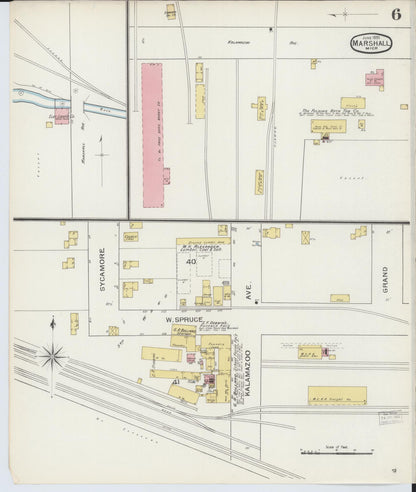 Sanborn Fire Insurance Map from Marshall, Calhoun County, Michigan (1893), Sheet #0006 - Historic Sanborn Fire Insurance Map Print, vintage old map wall art, antique decor, genealogy gift, Michigan Michigan map