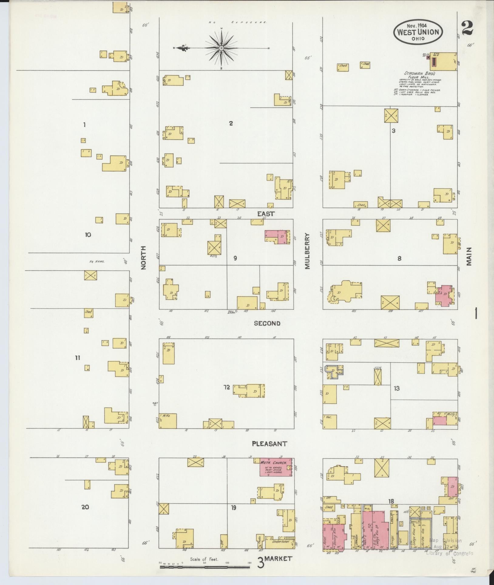 Sanborn Fire Insurance Map from West Union, Adams County, Ohio (1904), Sheet #0002 - Historic Sanborn Fire Insurance Map Print, vintage old map wall art, antique decor, genealogy gift, Ohio Ohio map