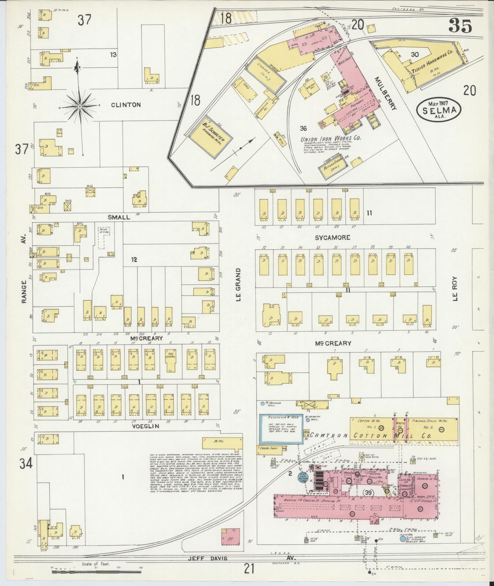 Sanborn Fire Insurance Map from Selma, Dallas County, Alabama (1907), Sheet #0035 - Complete Map Set gallery image, historic Sanborn map, vintage wall art, Alabama Alabama