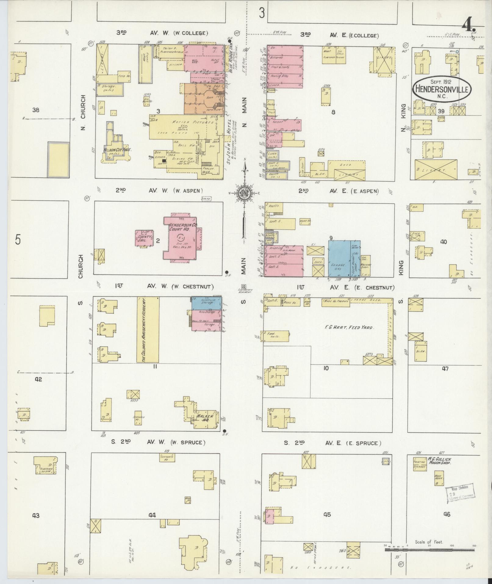 Sanborn Fire Insurance Map from Hendersonville, Henderson County, North Carolina (1912), Sheet #0004 - Complete Map Set gallery image, historic Sanborn map, vintage wall art, North Carolina North Carolina