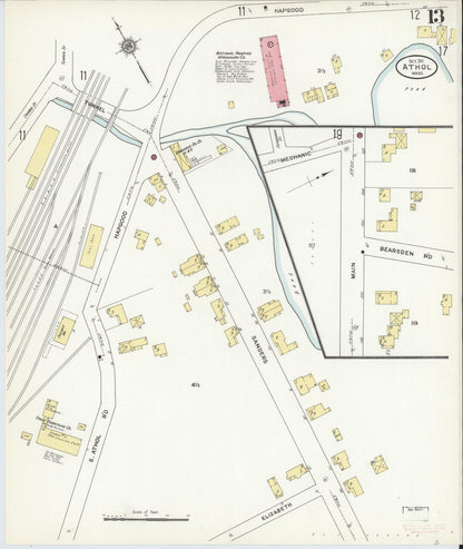 Sanborn Fire Insurance Map from Athol, Worcester County, Massachusetts (1911), Sheet #0013 - Complete Map Set gallery image, historic Sanborn map, vintage wall art, Massachusetts Massachusetts