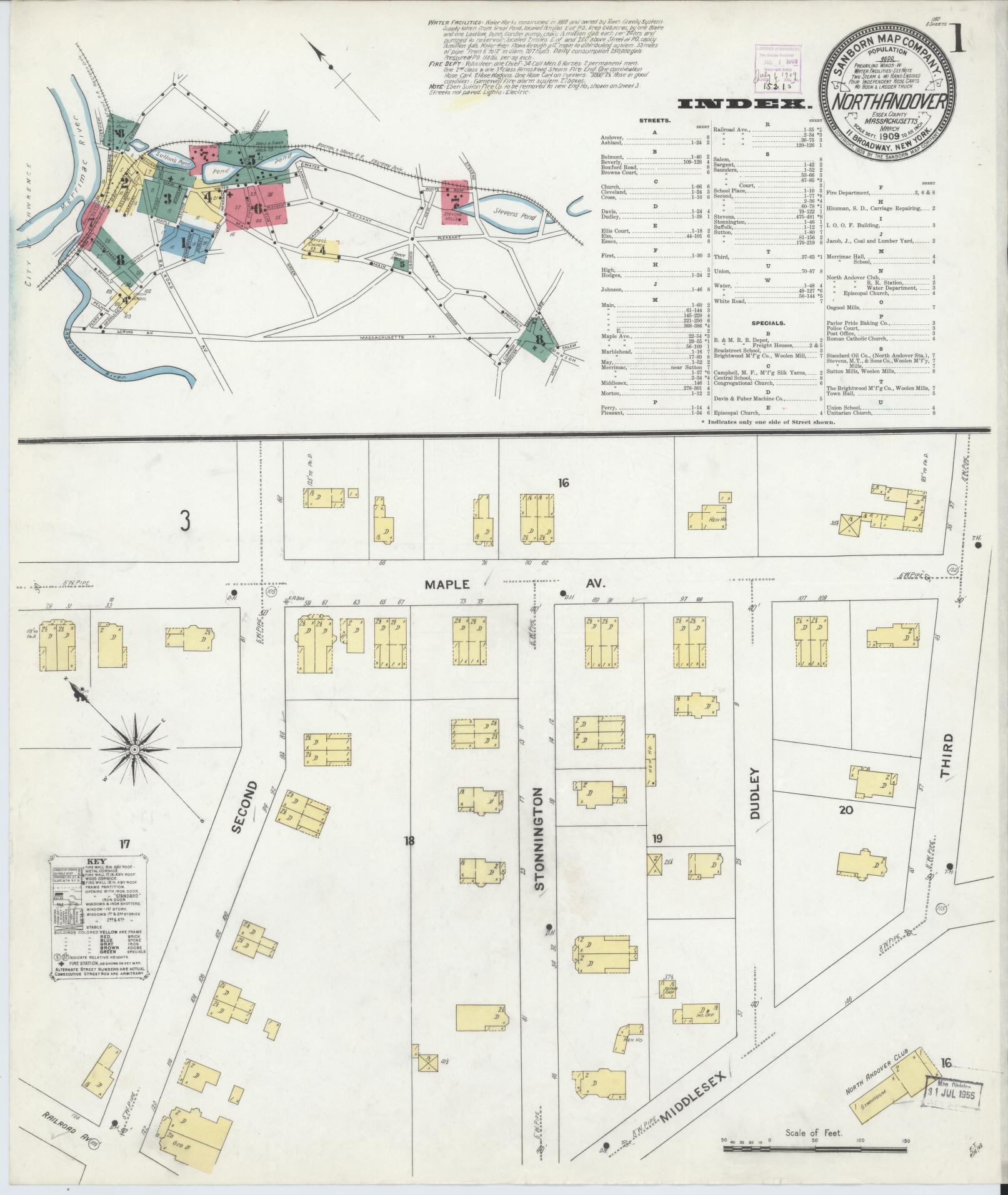 Sanborn Fire Insurance Map from North Andover, Essex County, Massachusetts (1909), Sheet #0001 - Complete Map Set gallery image, historic Sanborn map, vintage wall art, Massachusetts Massachusetts