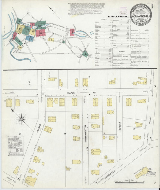 Sanborn Fire Insurance Map from North Andover, Essex County, Massachusetts (1909), Sheet #0001 - Complete Map Set gallery image, historic Sanborn map, vintage wall art, Massachusetts Massachusetts