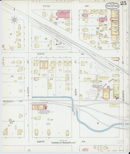Sanborn Fire Insurance Map from Rockford, Winnebago County, Illinois (1891), Sheet #0025 - Historic Sanborn Fire Insurance Map Print, vintage old map wall art, antique decor, genealogy gift, Illinois Illinois map