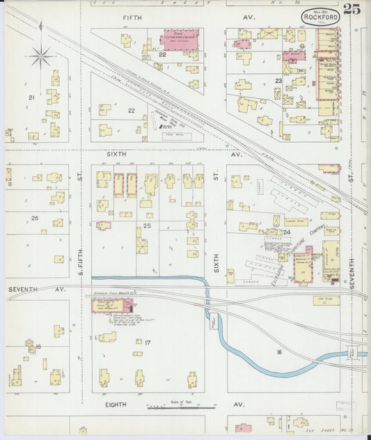 Sanborn Fire Insurance Map from Rockford, Winnebago County, Illinois (1891), Sheet #0025 - Historic Sanborn Fire Insurance Map Print, vintage old map wall art, antique decor, genealogy gift, Illinois Illinois map