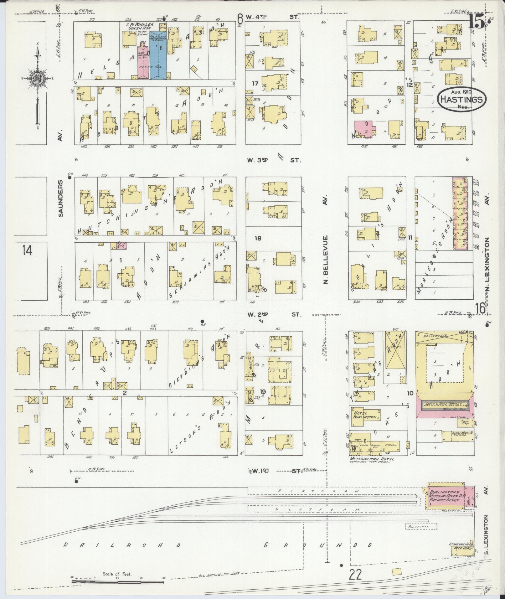 Sanborn Fire Insurance Map from Hastings, Adams County, Nebraska (1910), Sheet #0015 - Complete Map Set gallery image, historic Sanborn map, vintage wall art, Nebraska Nebraska