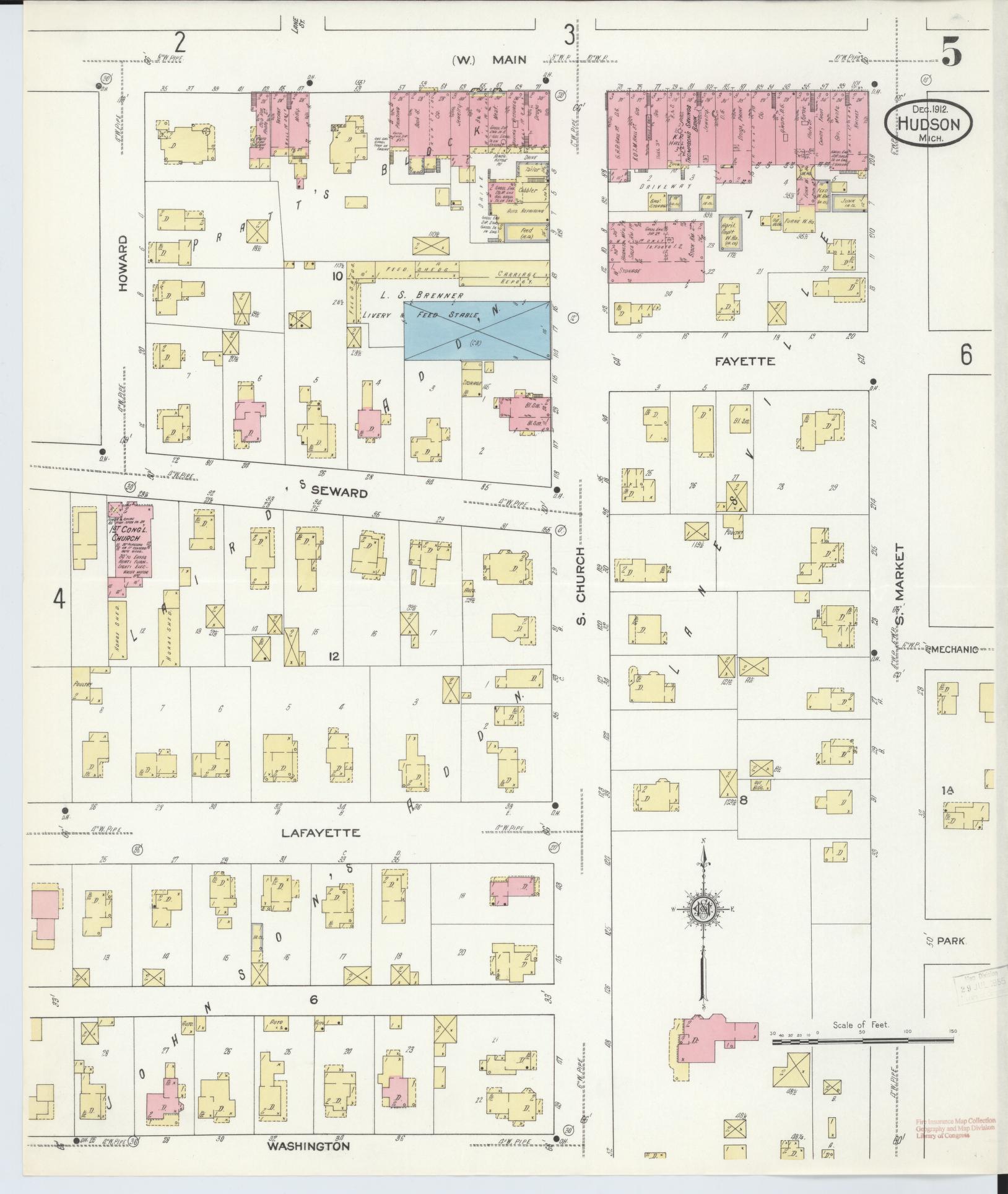 Sanborn Fire Insurance Map from Hudson, Lenawee County, Michigan (1912), Sheet #0005 - Complete Map Set gallery image, historic Sanborn map, vintage wall art, Michigan Michigan