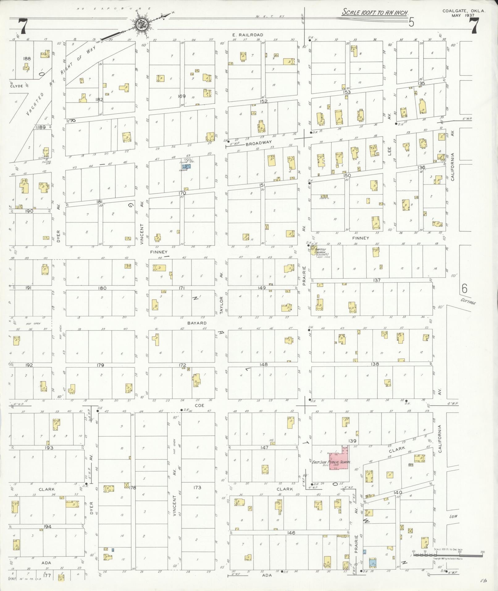Sanborn Fire Insurance Map from Coalgate, Coal County, Oklahoma (1937), Sheet #0007 - Historic Sanborn Fire Insurance Map Print, vintage old map wall art, antique decor, genealogy gift, Oklahoma Oklahoma map