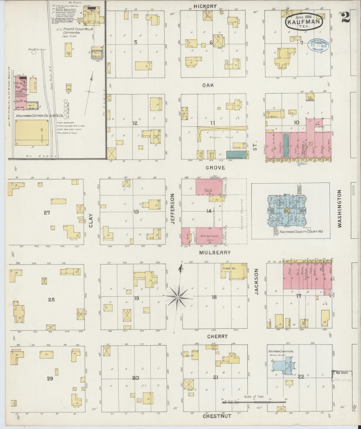 Sanborn Fire Insurance Map from Kaufman, Kaufman County, Texas (1894), Sheet #0002 - Complete Map Set gallery image, historic Sanborn map, vintage wall art, Texas Texas