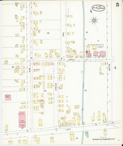 Sanborn Fire Insurance Map from Saint Albans, Franklin County, Vermont (1896), Sheet #0005 - Complete Map Set gallery image, historic Sanborn map, vintage wall art, Vermont Vermont