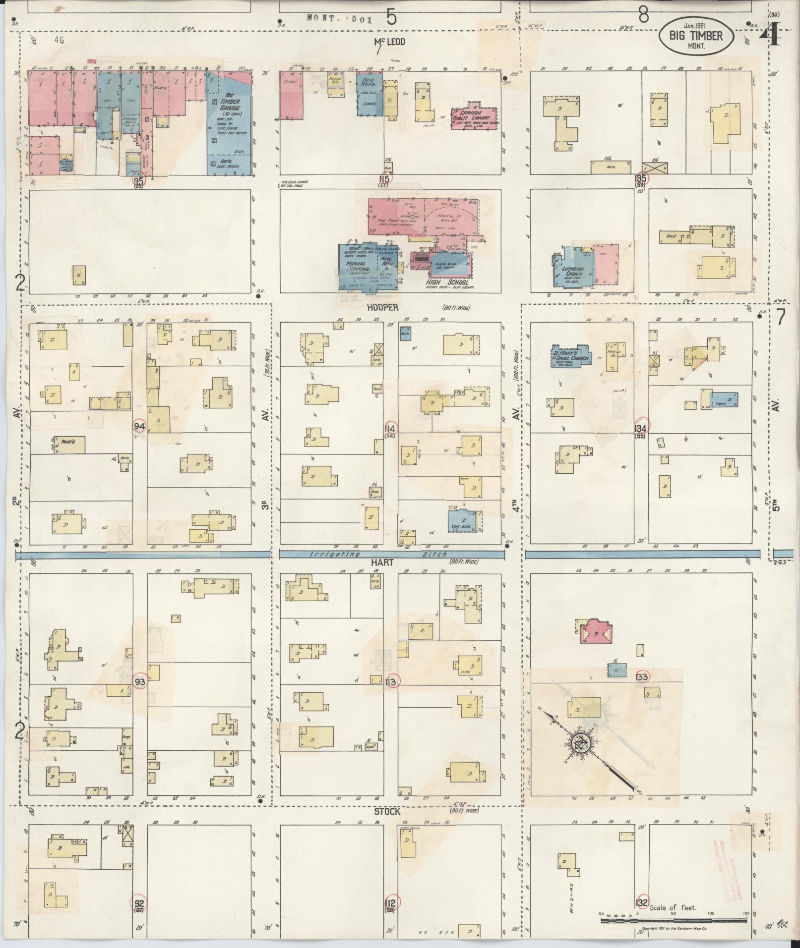 Sanborn Fire Insurance Map from Big Timber, Sweet Grass County, Montana (1938), Sheet #0004 - Complete Map Set gallery image, historic Sanborn map, vintage wall art, Montana Montana