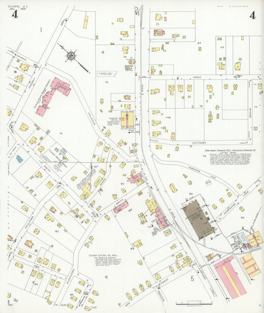 Sanborn Fire Insurance Map from Clover, York County, South Carolina (1934), Sheet #0004 - Historic Sanborn Fire Insurance Map Print, vintage old map wall art, antique decor, genealogy gift, South Carolina South Carolina map