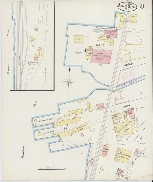 Sanborn Fire Insurance Map from Sing Sing, Westchester County, New York (1886), Sheet #0008 - Historic Sanborn Fire Insurance Map Print, vintage old map wall art, antique decor, genealogy gift, New York New York map