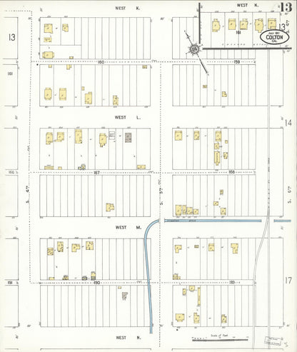 Sanborn Fire Insurance Map from Colton, San Bernardino County, California (1911), Sheet #0013 - Complete Map Set gallery image, historic Sanborn map, vintage wall art, California California