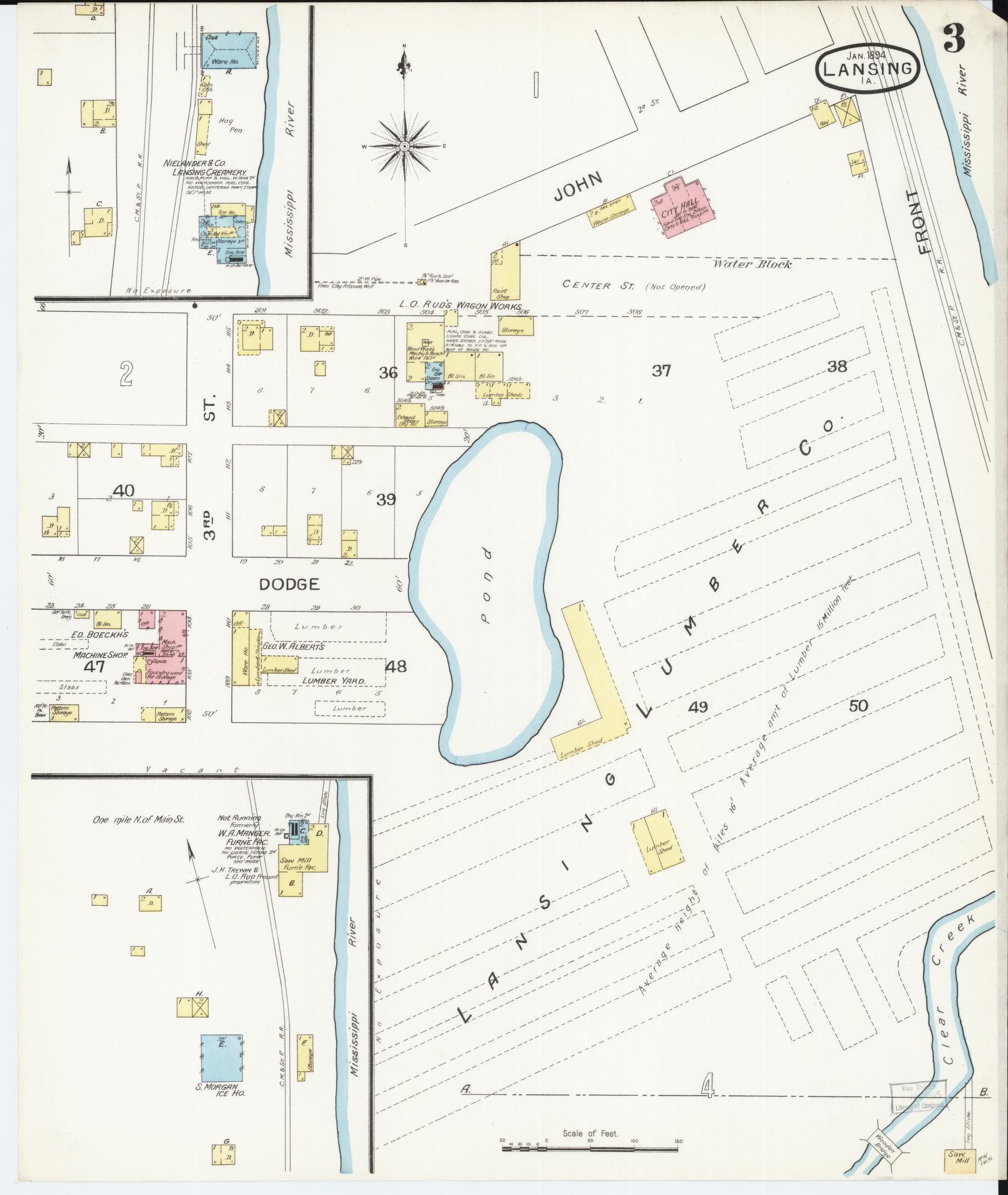 Sanborn Fire Insurance Map from Lansing, Allamakee County, Iowa (1894), Sheet #0003 - Historic Sanborn Fire Insurance Map Print, vintage old map wall art
