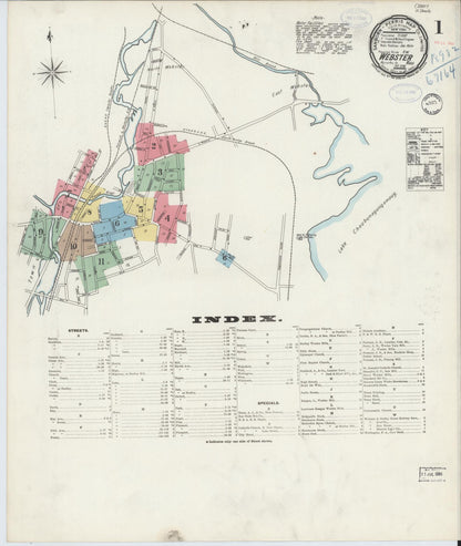 Sanborn Fire Insurance Map from Webster, Worcester County, Massachusetts (1898), Sheet #0001 - Historic Sanborn Fire Insurance Map Print, vintage old map wall art, antique decor, genealogy gift, Massachusetts Massachusetts map