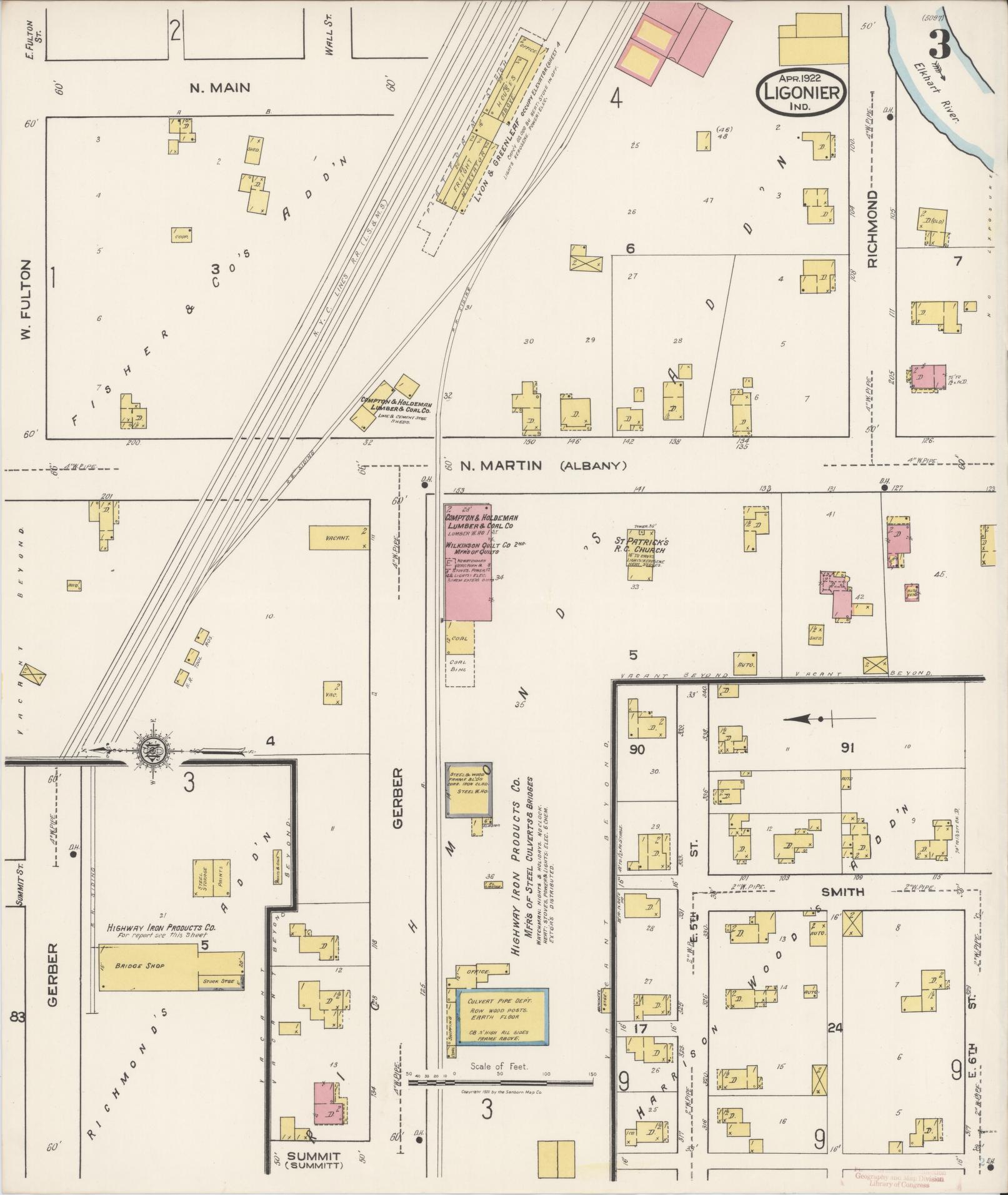 Sanborn Fire Insurance Map from Ligonier, Noble County, Indiana (1922), Sheet #0003 - Complete Map Set gallery image, historic Sanborn map, vintage wall art, Indiana Indiana