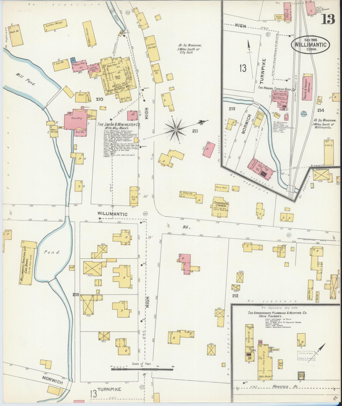 Sanborn Fire Insurance Map from Willimantic, Windham County, Connecticut (1903), Sheet #0013 - Historic Sanborn Fire Insurance Map Print, vintage old map wall art, antique decor, genealogy gift, Connecticut Connecticut map