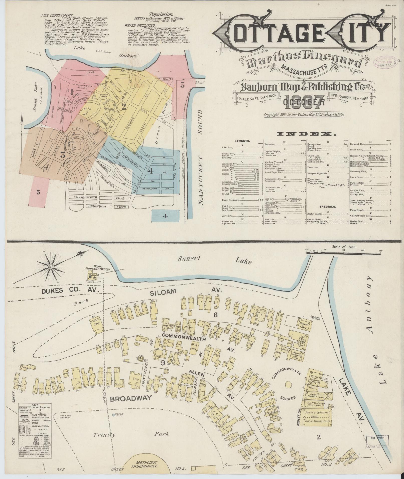 Sanborn Fire Insurance Map from Cottage City, Dukes County, Massachusetts (1887), Sheet #0001 - Historic Sanborn Fire Insurance Map Print, vintage old map wall art, antique decor, genealogy gift, Massachusetts Massachusetts map