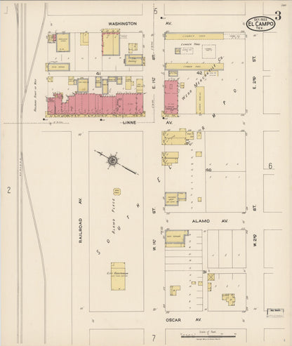 Sanborn Fire Insurance Map from El Campo, Wharton County, Texas (1922), Sheet #0003 - Historic Sanborn Fire Insurance Map Print, vintage old map wall art, antique decor, genealogy gift, Texas Texas map