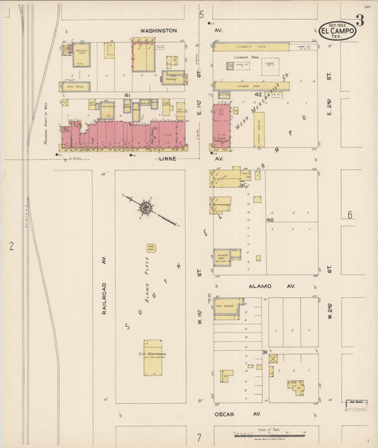 Sanborn Fire Insurance Map from El Campo, Wharton County, Texas (1922), Sheet #0003 - Historic Sanborn Fire Insurance Map Print, vintage old map wall art, antique decor, genealogy gift, Texas Texas map