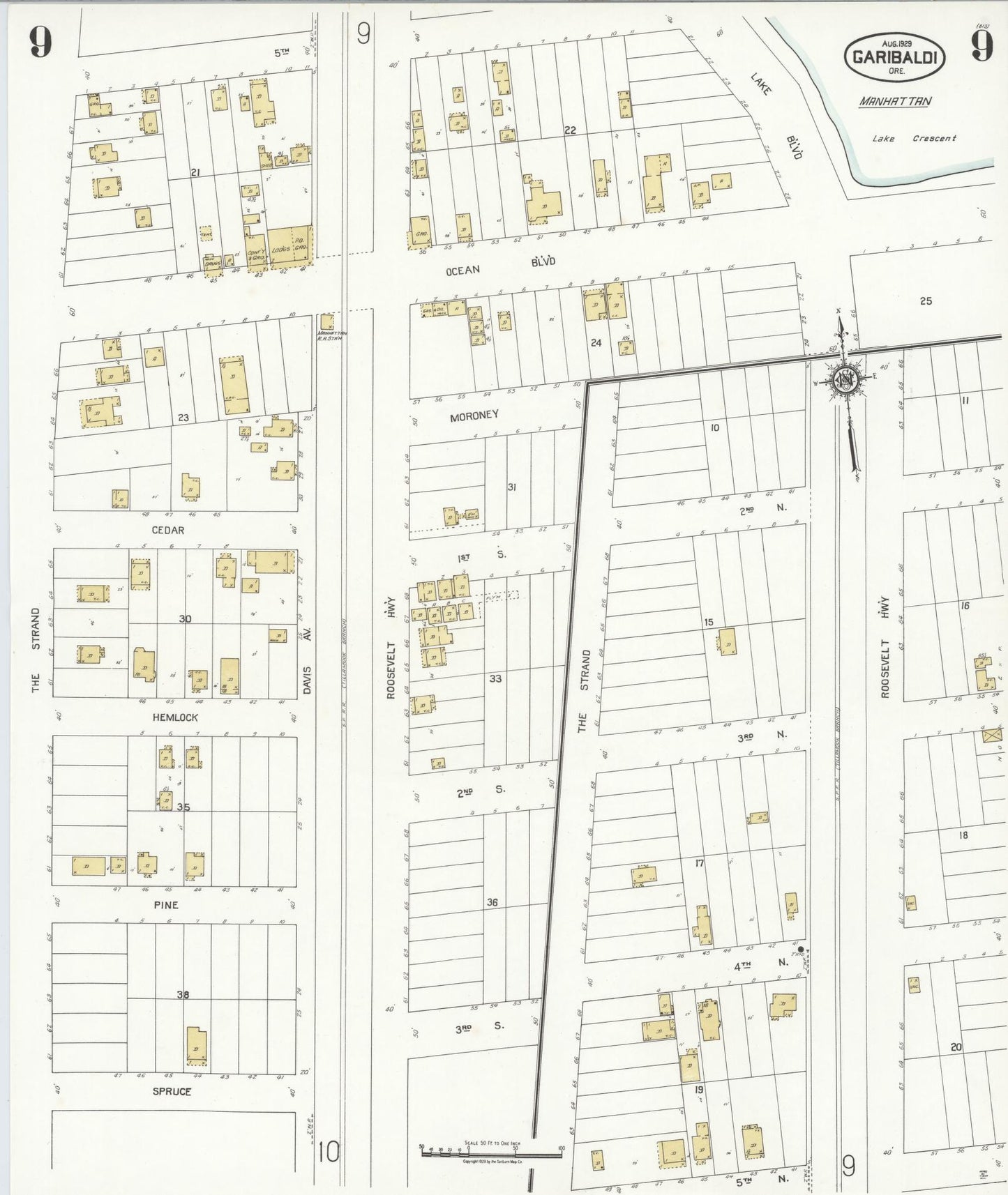 Sanborn Fire Insurance Map from Garibaldi, Tillamook County, Oregon (1929), Sheet #0009 - Complete Map Set gallery image, historic Sanborn map, vintage wall art, Oregon Oregon