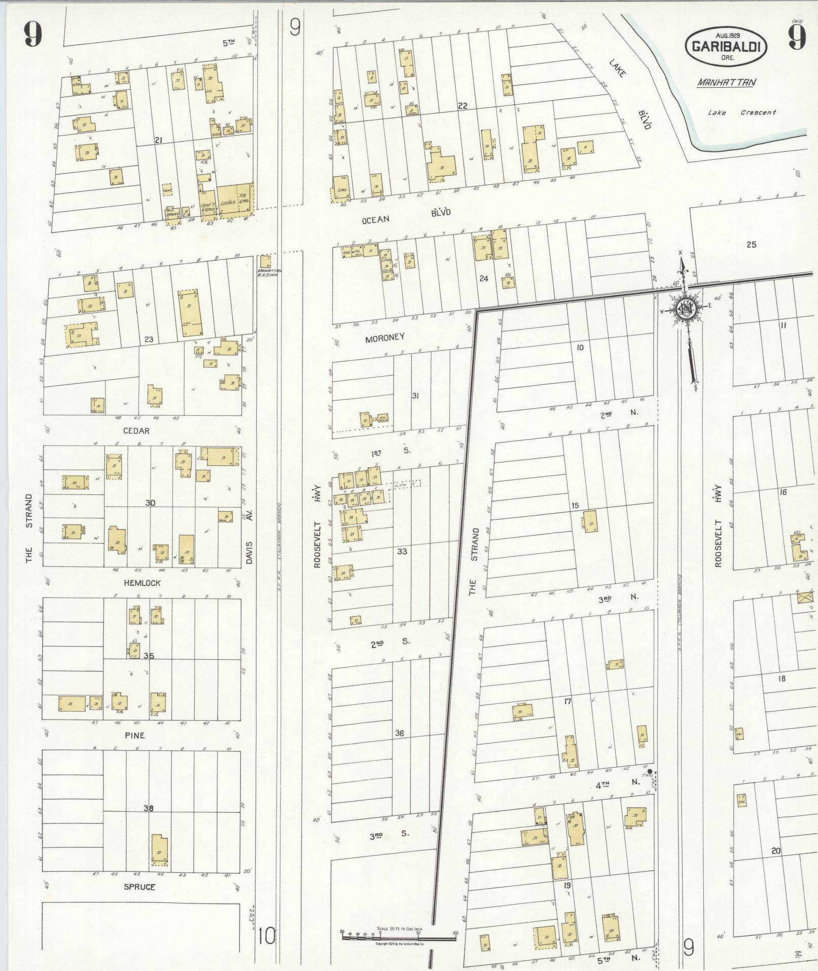 Sanborn Fire Insurance Map from Garibaldi, Tillamook County, Oregon (1929), Sheet #0009 - Complete Map Set gallery image, historic Sanborn map, vintage wall art, Oregon Oregon
