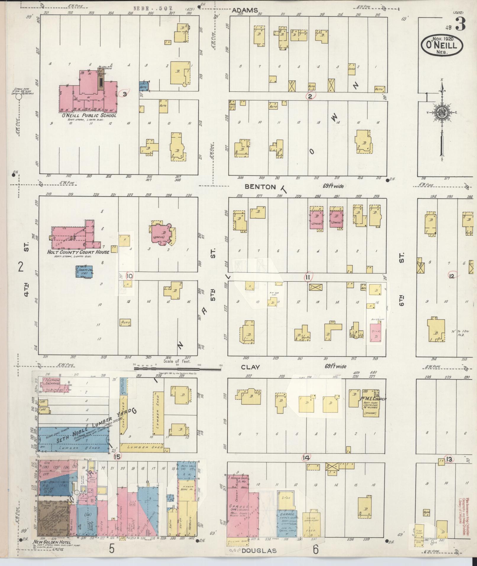Sanborn Fire Insurance Map from O'Neill, Holt County, Nebraska (1932), Sheet #0003 - Complete Map Set gallery image, historic Sanborn map, vintage wall art, Nebraska Nebraska