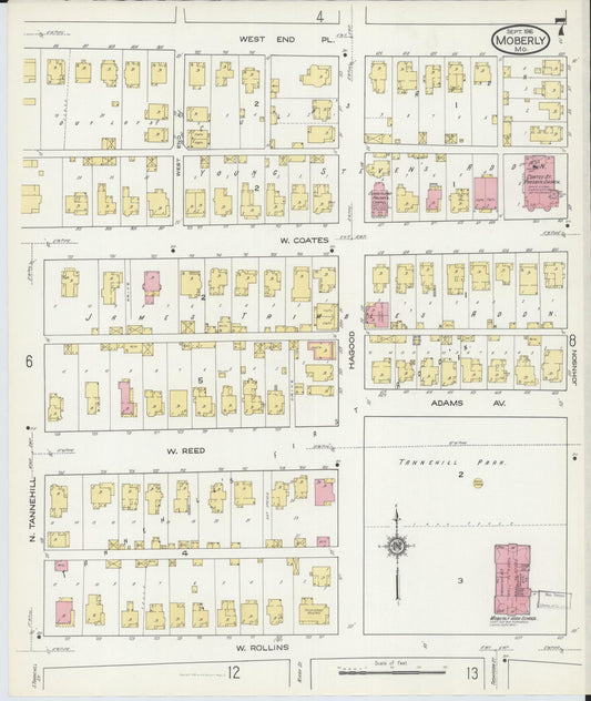Sanborn Fire Insurance Map from Moberly, Randolph County, Missouri (1916), Sheet #0007 - Historic Sanborn Fire Insurance Map Print, vintage old map wall art, antique decor, genealogy gift, Missouri Missouri map