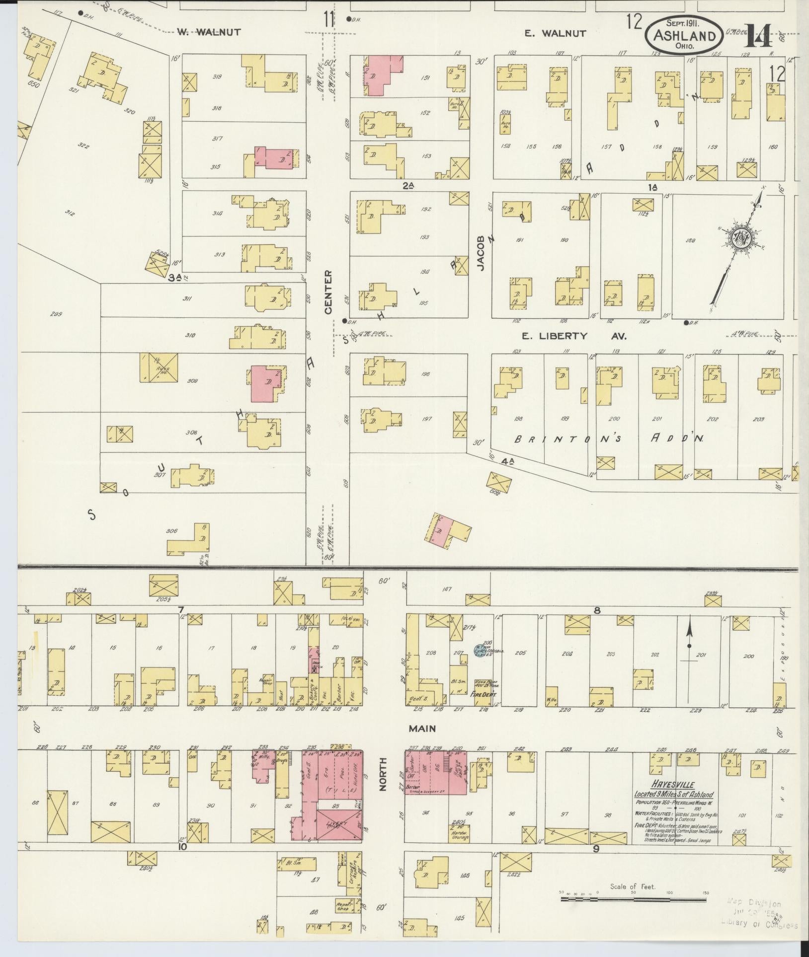 Sanborn Fire Insurance Map from Ashland, Ashland County, Ohio (1911), Sheet #0014 - Historic Sanborn Fire Insurance Map Print, vintage old map wall art, antique decor, genealogy gift, Ohio Ohio map