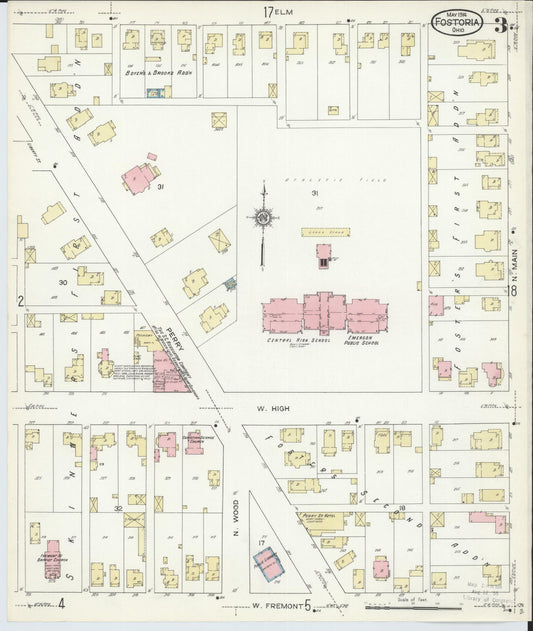 Sanborn Fire Insurance Map from Fostoria, Seneca, Hancock, And Wood Counties, Ohio (1914), Sheet #0003 - Historic Sanborn Fire Insurance Map Print, vintage old map wall art, antique decor, genealogy gift, Ohio Ohio map